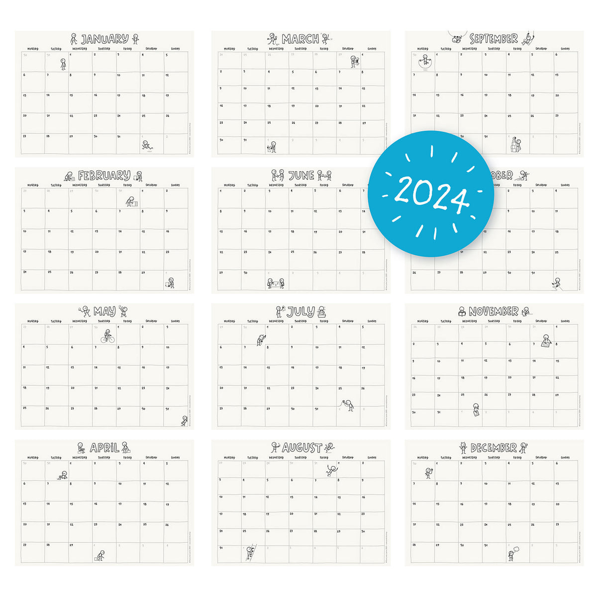 Illustrated Printable Calendar 2024 Little People EvaLotta's Shop