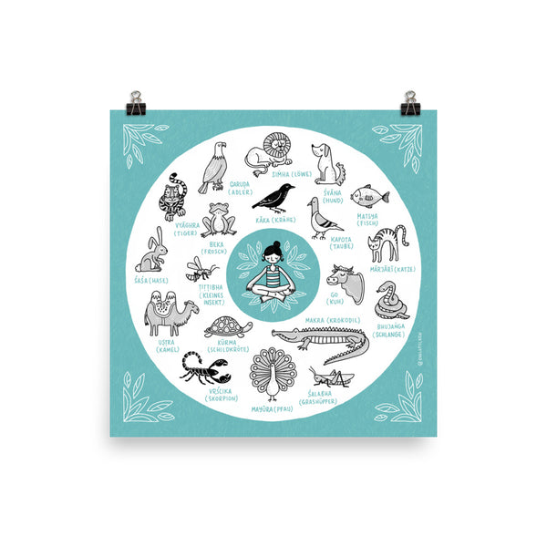 Illustrierte Yoga-Asana Sanskrit Wörter (Deutsch) – Giclée Druck - Eva-Lotta's Shop